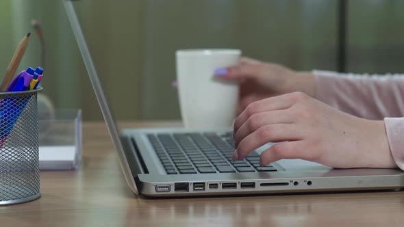 Female Hands of Business Woman Professional User Worker Using Typing on Laptop Notebook Keyboard