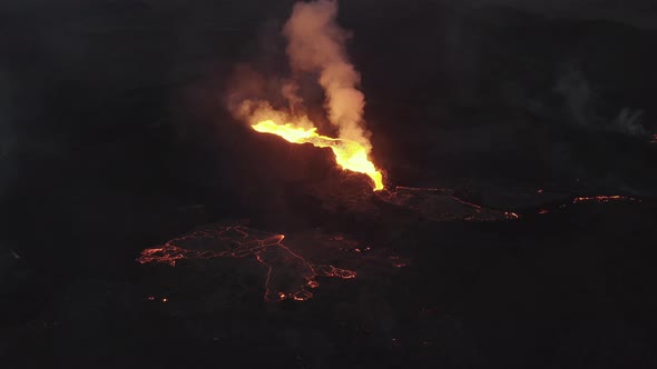 Drone Of Lava Flow From Erupting Fagradalsfjall Volcano In Reykjanes Peninsula