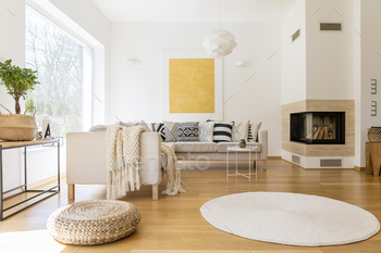 fireplace and sofa