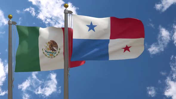 Mexico Flag Vs Panama Flag On Flagpole