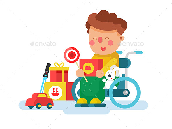 Boy in a Wheel Chair with Toys
