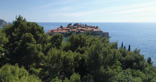 Aerial View of the Sveti Stefan, Small Islet and Resort in Montenegro