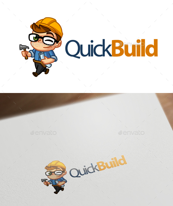 QuickBuild - Construction Worker Mascot Logo