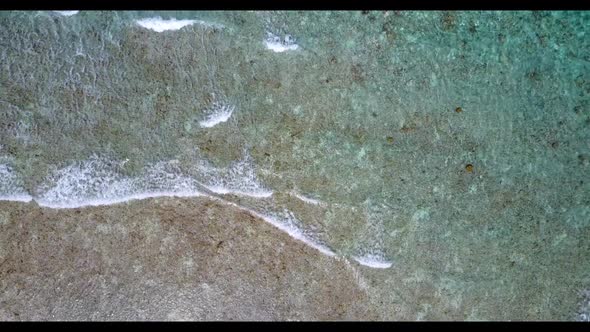 Aerial flying over texture of idyllic resort beach vacation by shallow ocean with white sand backgro