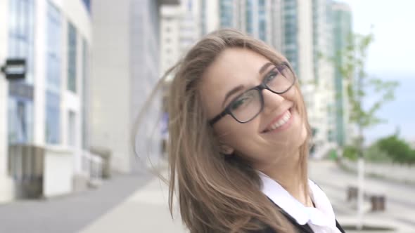 Beautiful Young Happy Business Woman Walking City