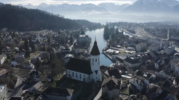 Aerial view of Oberhofen am Thunersee, Bern, Switzerland. alt