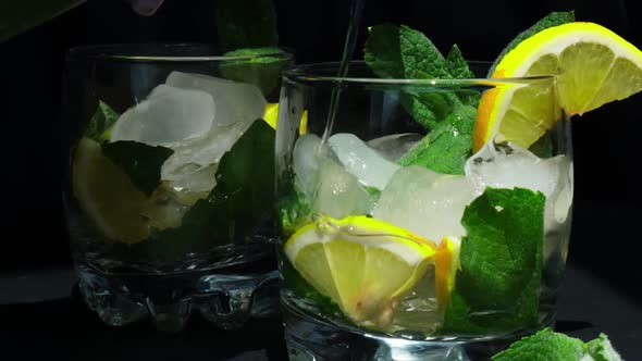 Slow Motion Mojito Refreshing Cocktail Pouring Alcohol Drink