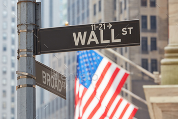 , financial district in New York in a sunny day