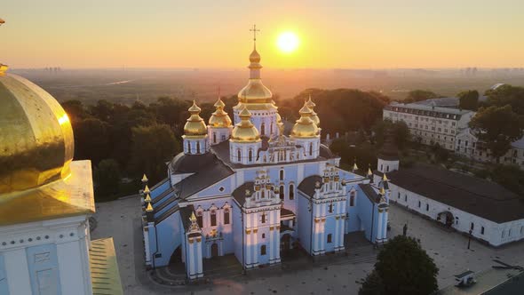 Aerial View of St. Michael's Golden-Domed Monastery in the Morning. Kyiv, Ukraine