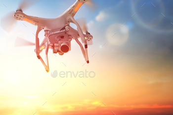 drone in the  sunset sky