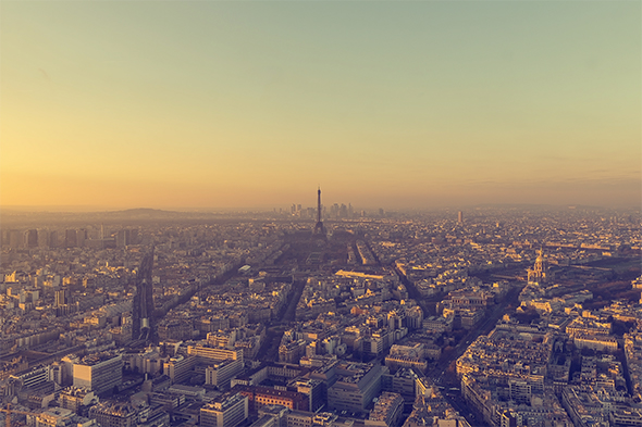 Paris, France - Panoramic view of Paris from Day to Night