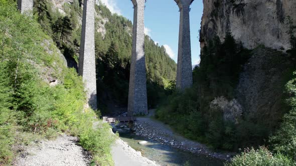 Aerial View of the Landwasser Viaduct in the Swiss Alps at Summer