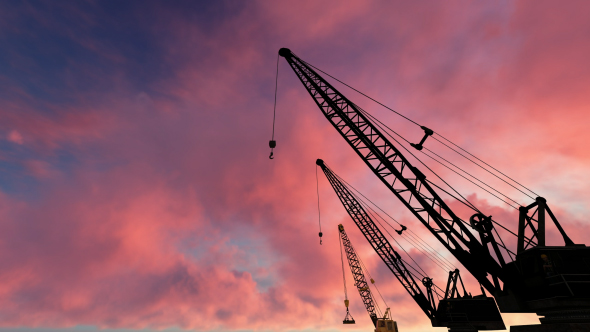 Building Construction and Sunset Sky