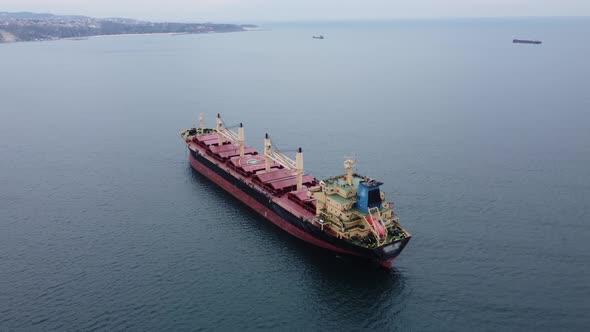 Large General Cargo Ship Tanker Bulk Carrier Aerial View