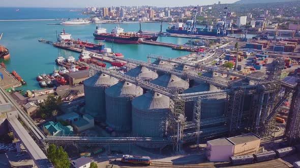 View From Above of the Grain Terminal in the Commercial Sea Port