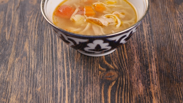 Uzbek Lamian on a Wooden Table