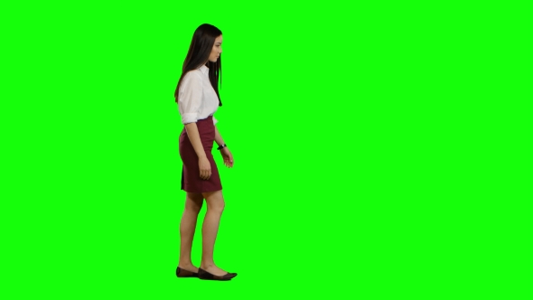 Girl Goes To Work and Waves Her Hand. Green Screen