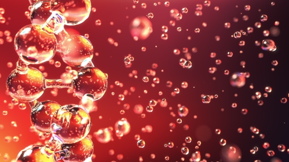 DNA Molecule and Multiple Droplets Against Red Backdrop alt