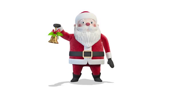 Santa Dancing With A Christmas Bell on White Background