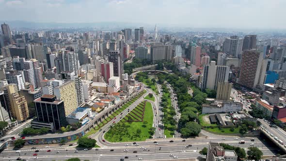 Crossing East Radial highway road and May 23 Avenue at downtown Sao Paulo