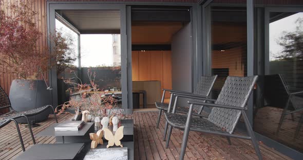 Apartment with Modern Style Terrace Japanese Trees and Wooden Floor