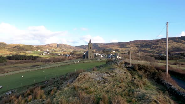 Aerial View of the Church of Ireland in Glencolumbkille  Republic of Ireland