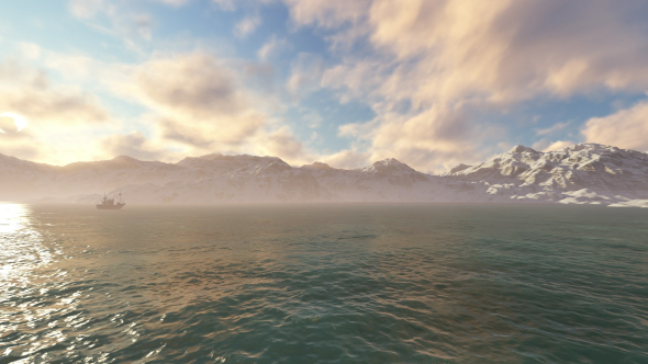 Ship on the Ocean and Moving Clouds alt