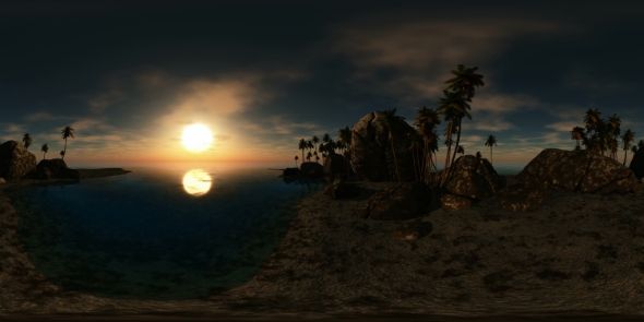 Aerial VR 360 Panorama of Tropical Island at Sunset alt
