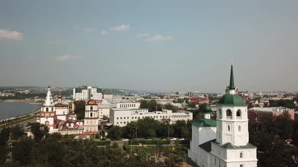 Aerial view of the Church in the Name of the Savior of the Holy Image in Irkutsk