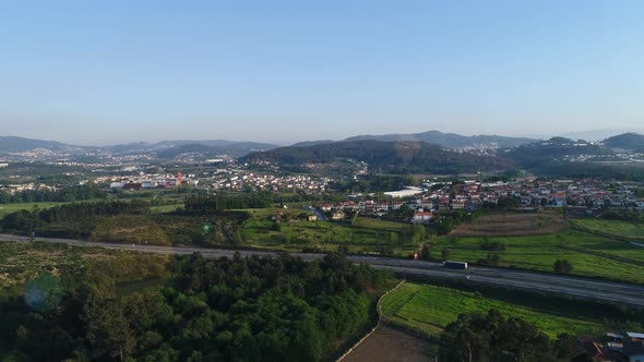 Aerial View of a Truck on the Highway