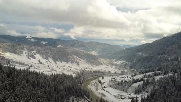 Winter Landscape With River In Bucovina