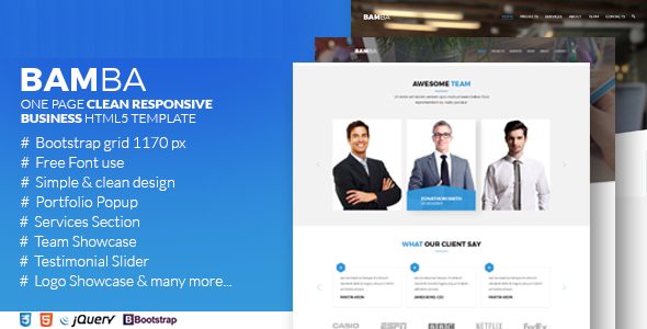 Bamba - One Page Clean Responsive Business HTML5 Template