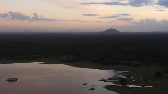 Aerial Drone of Lake in Sri Lanka During Sunset