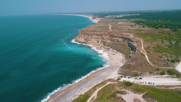 Aerial View Seashore with Waves