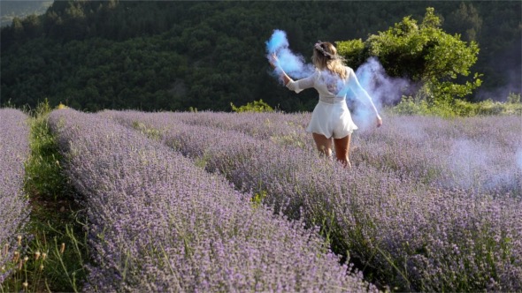 Girl with Colored Smoke in Lavender