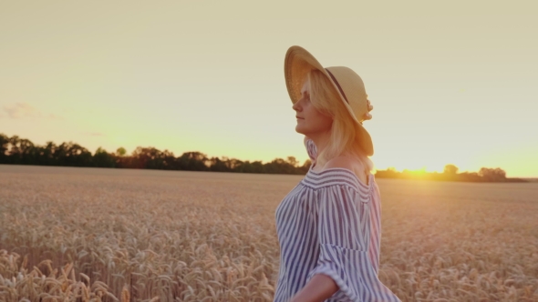 Enjoy the Fresh Air, Walk Around the Wheat Field at Sunset