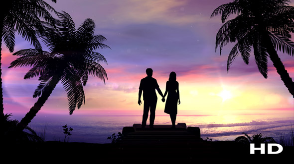 Couple On The Tropical Sunset Background alt
