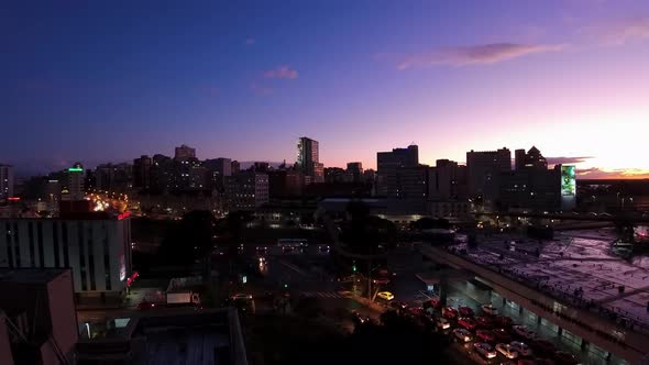 Sunset downtown district timelapse city. 4K time lapse downtown city