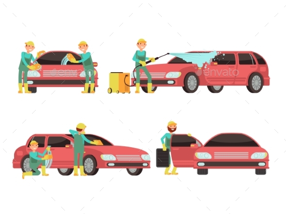Washing Car Services Vector Concepts with Cars