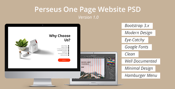 Perseus One Page Website PSD Template