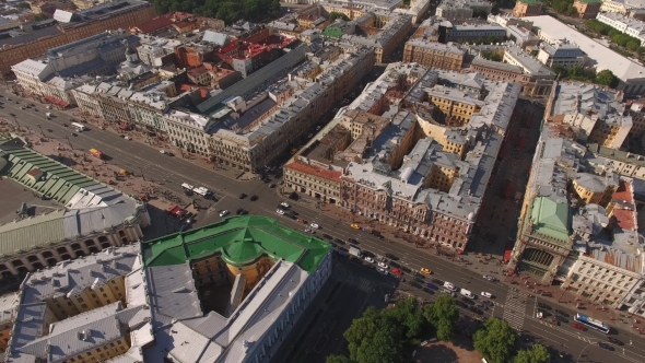 Flying Above City Center of St. Petersburg