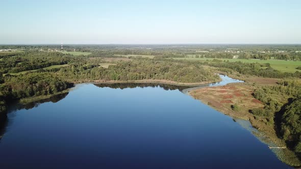 Flight Over Beautiful Lakes Near The Village Of Ostrovno