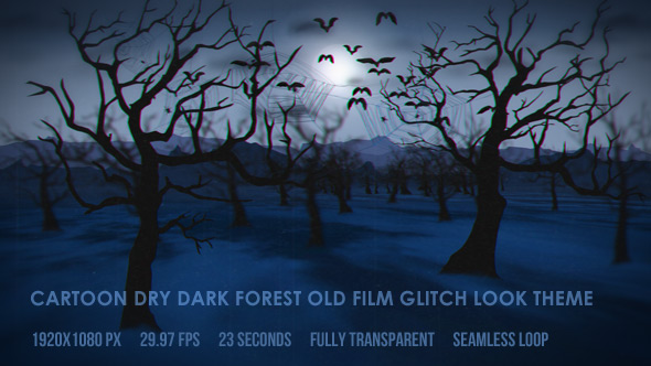 Cartoon Dark Dry Forest Old Film Glitch Look Theme