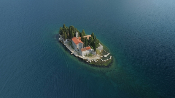 Aerial View of St. George Island Near Perast
