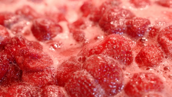 Boiling Homemade Strawberry Jam.  Shot.