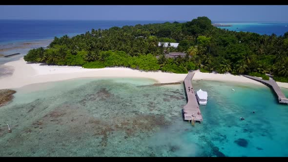 Aerial above abstract of paradise resort beach vacation by transparent ocean and white sandy backgro