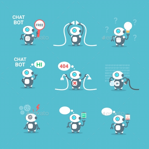 Modern Robots Icons Set Chat Bot Artificial