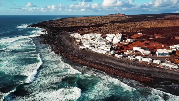 Flying Over Volcanic Lake El Golfo, Lanzarote, Canary Islands, Spain