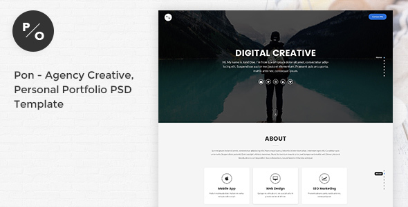 Pon - Responsive Agency Creative, Personal Portfolio PSD Template