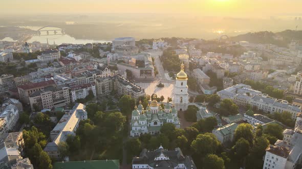 St. Sophia Church in the Morning at Dawn. Kyiv. Ukraine. Aerial View